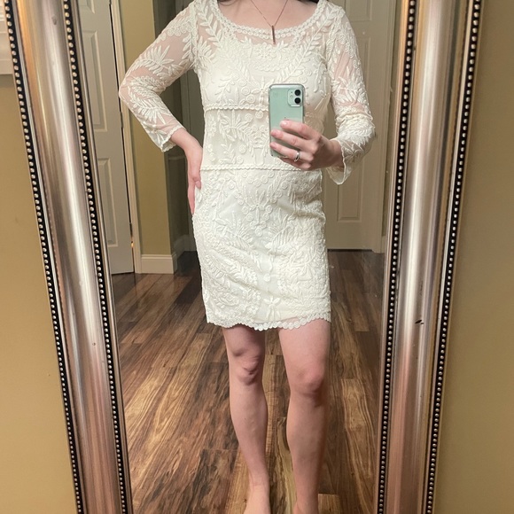 Express Embroidered Cream Dress - Picture 1 of 6